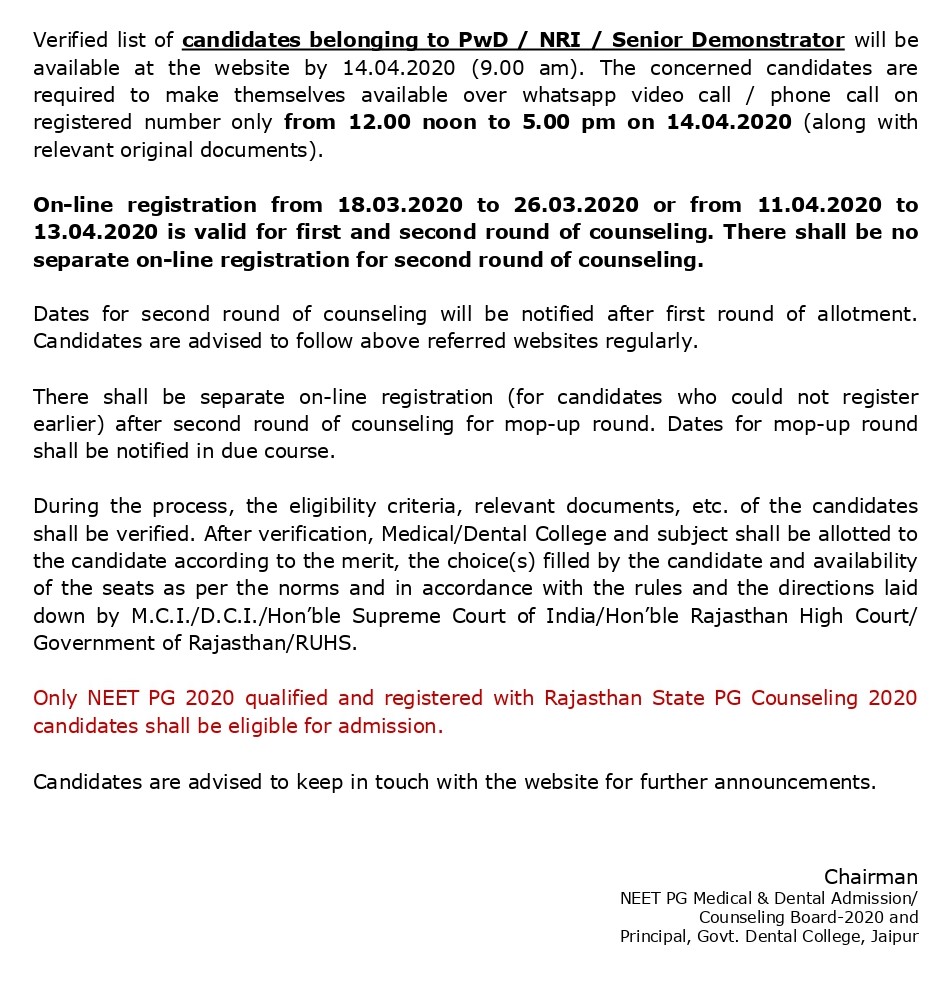 neet pg rajasthan counselling