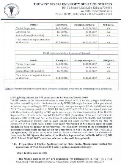 West Bengal PG fees detail 2020